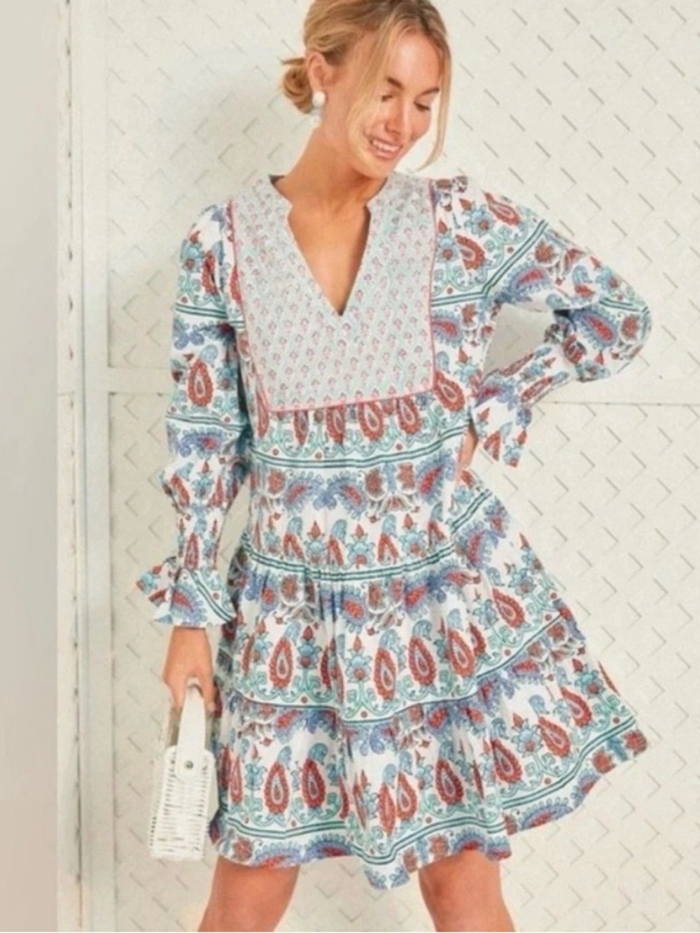 Tuckernuck Teal and Seagrass Kenzo Dress mini tiered boho sz XS new NWOT